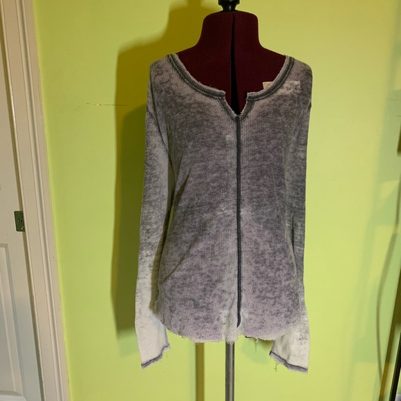 Ecoté Grey/White Waffle Knit Comfy Long Sleeve - Picture 1 of 8
